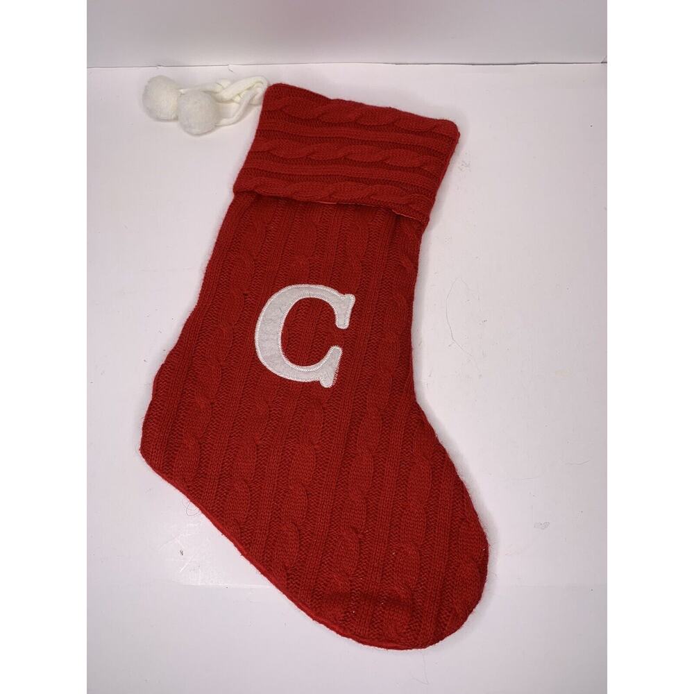 Cable Knit Monogram 15” Christmas Stocking Red Letter C Tassel Inter American